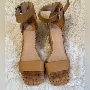 XAPPEAL Amora Women's Open Square Toe Cork Wedge Sandals with Ankle Buckle Strap